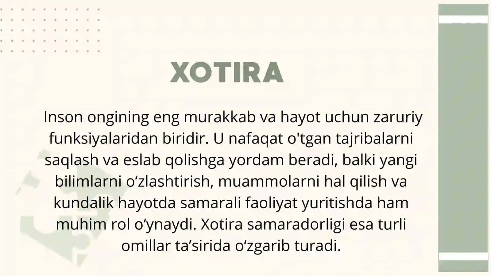 XOTIRA SAMARADORLIGIGA TA'SIR KO'RSATUVCHI OMILLAR 3