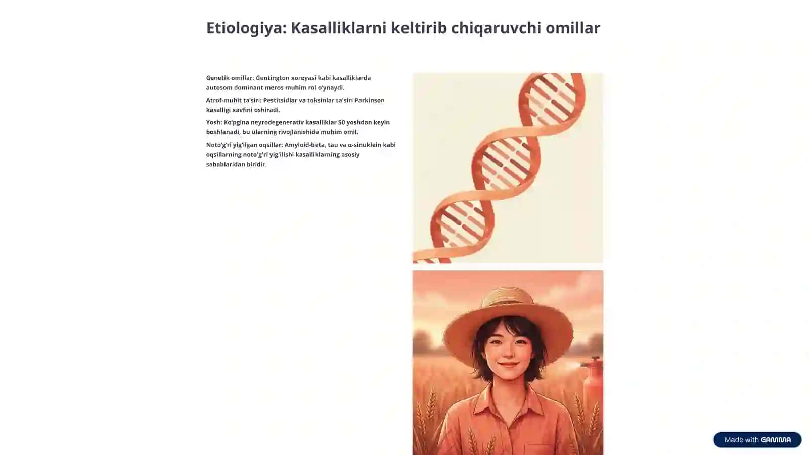 Neyrodegenerativ kasalliklar (Alsgeymer, Parkinson kasalliklari, Gentington xoreyasi) Etiologiyasi, patogenez, klinika, diagnostika, defferensial diagnostikasi 3