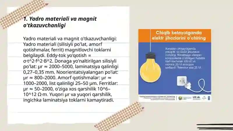 Magnitlovchi to’kni kamaytirish Tasir qiluvchi parametrlar 3