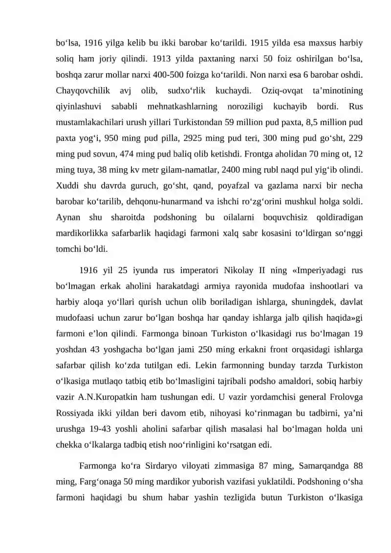 1916-yilgi qo'zg'aloni sabab va oqibatlari nimalardan iborat edi 3