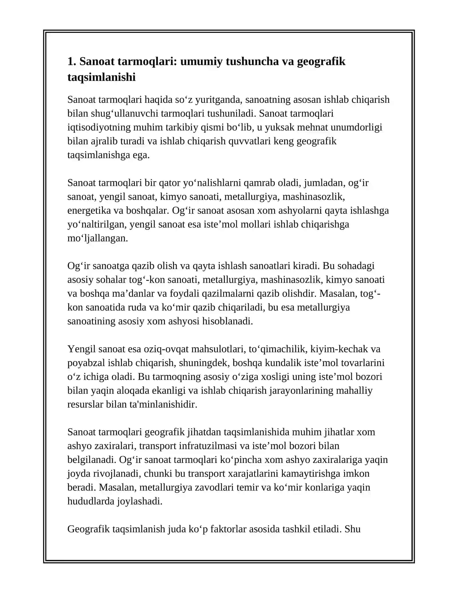 GEOGRAFIYADAN SANOAT TARMOQLARI HAQIDA 3