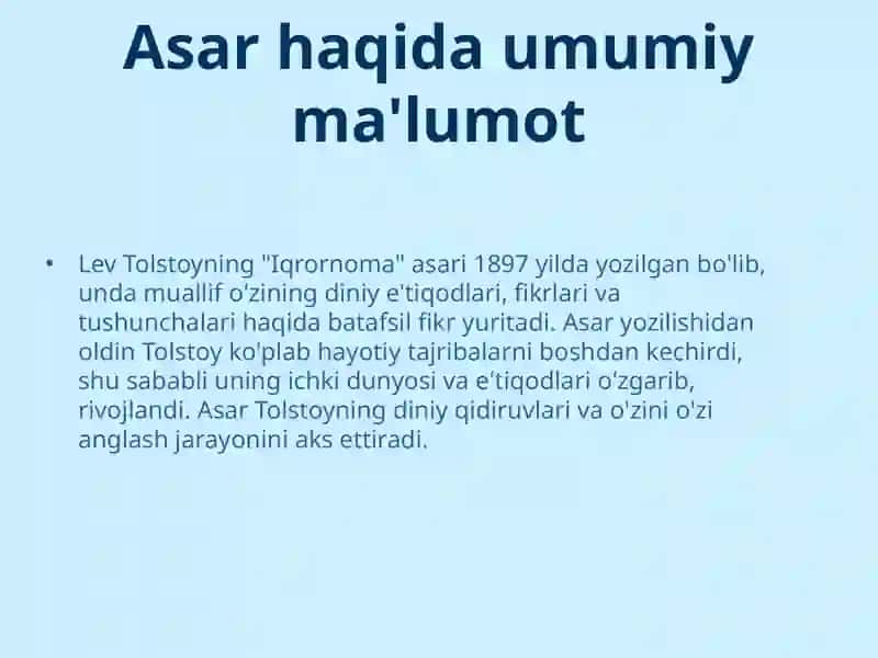 Lev Tolstoyning "Iqrornoma" asari 3