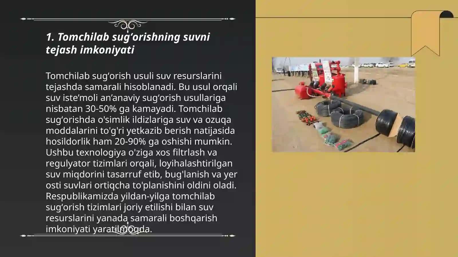 Tomchilab sugʻorishning suvni tejash imkoniyati 3