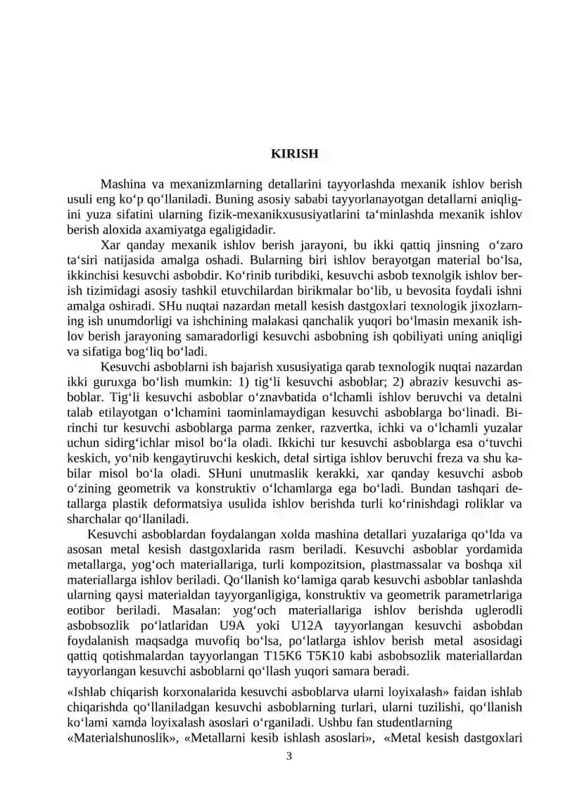 Metall qirquvchi dastgoxlar fan dasturi 3