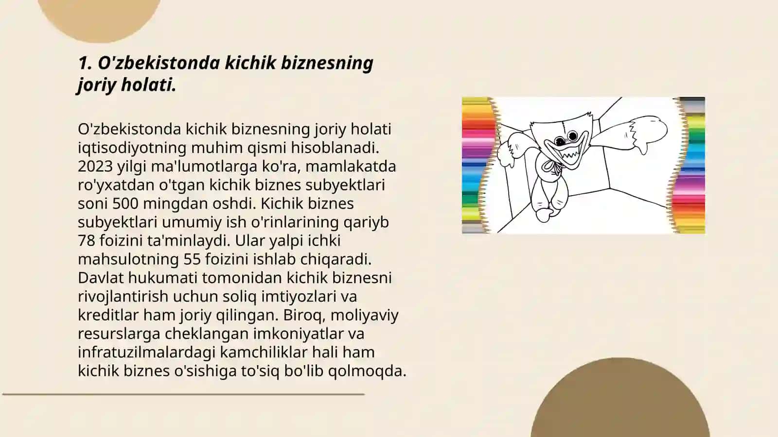 O'zbekistonda kichik biznes va xususiy tadbirkorlikning holati va uni rivojlantirishda yoshlarning roli 3