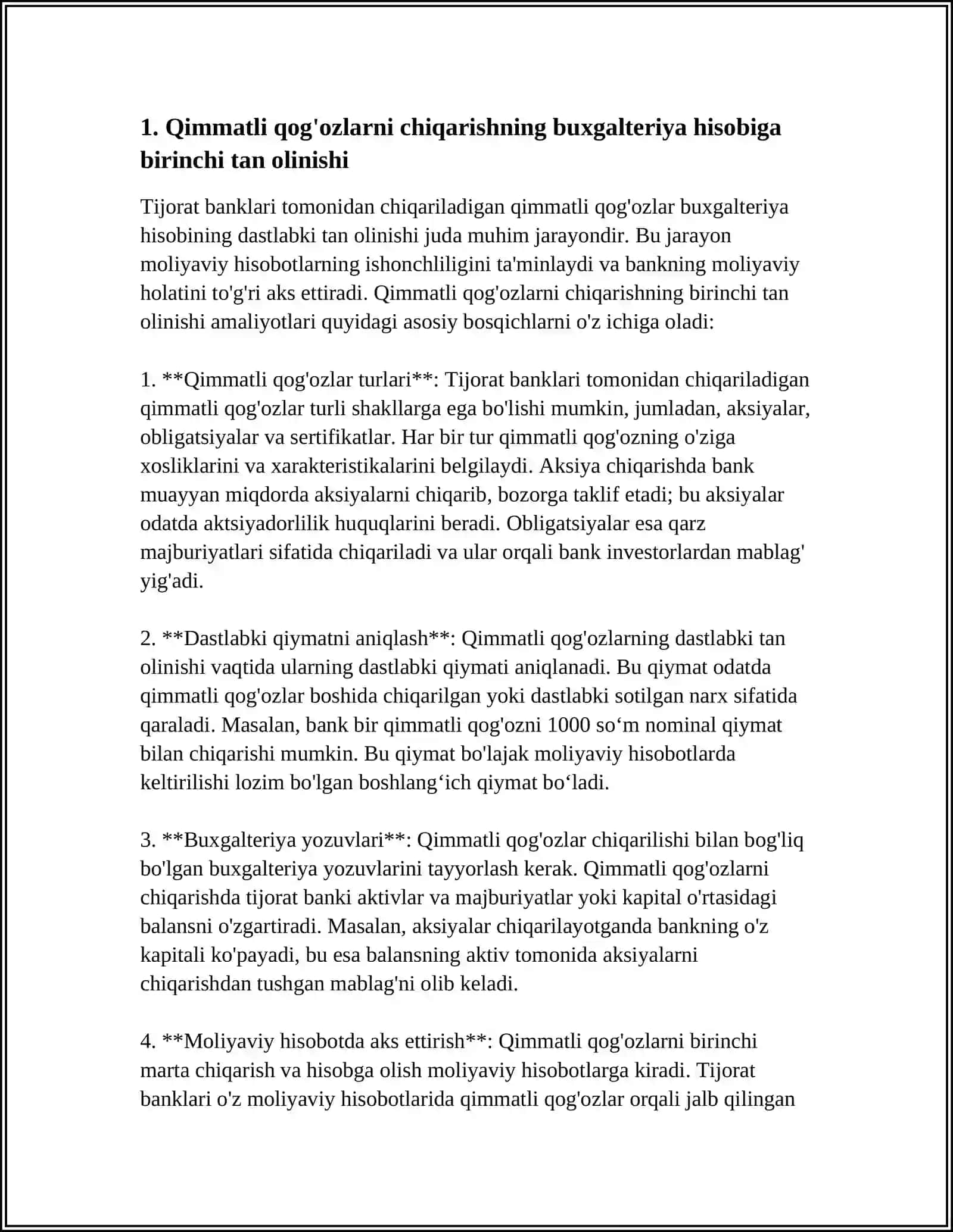 TIJORAT BANKLARI TOMONIDAN CHIQARILADIGAN QIMMATLI QOG’OZLAR HISOBI 3