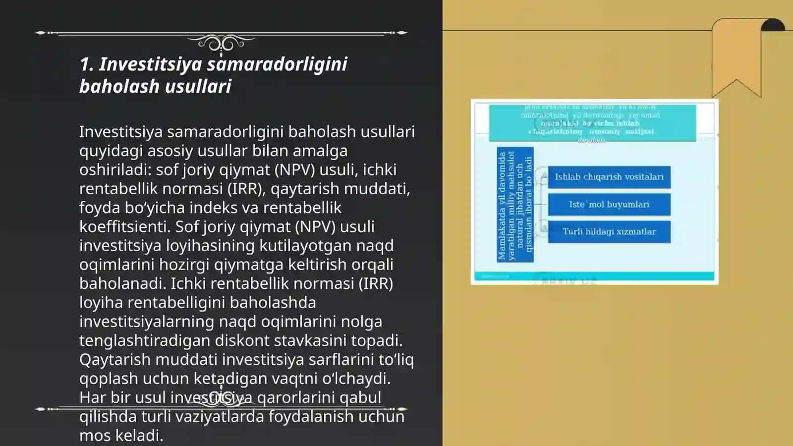 Investitsiya samaradorligini baholash usullari 3