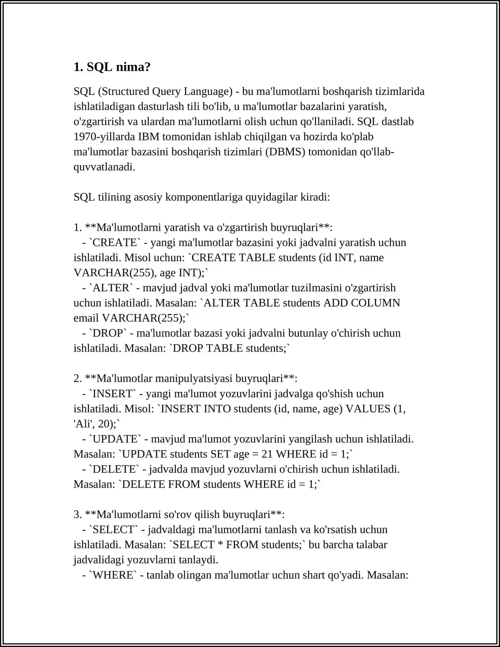 SQL DAN FOYDALANISH 3