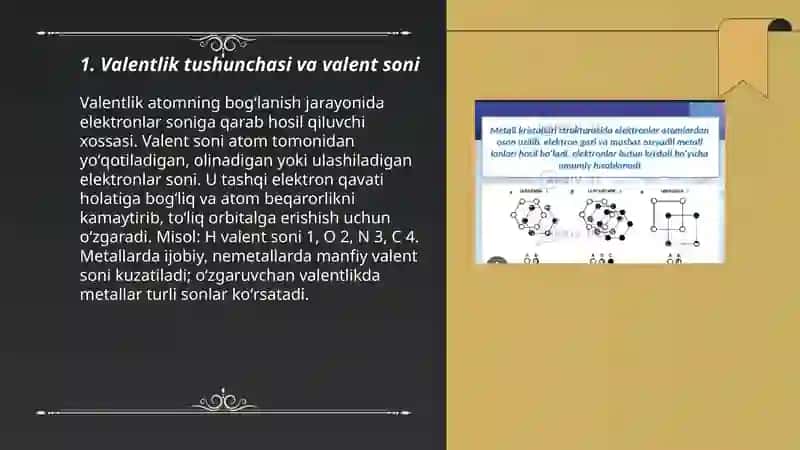 Valentlik. Elektromanfiylik. Kimyoviy bogʻlanish 3