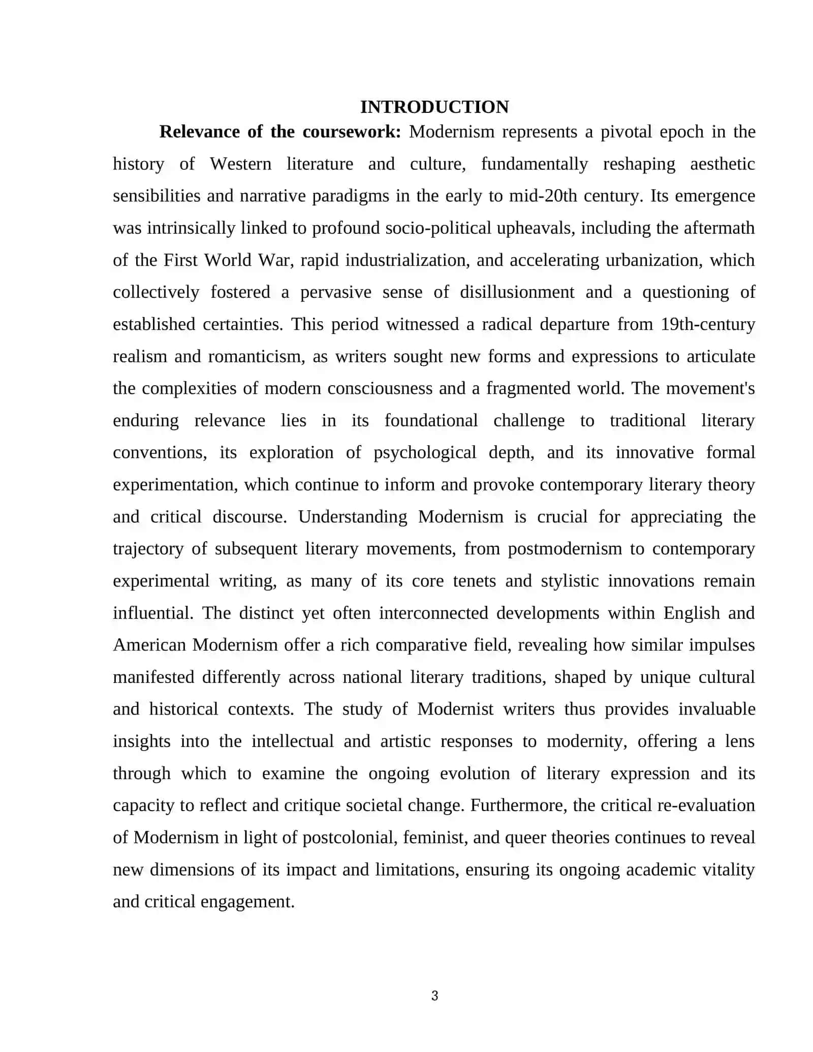 MODERNISM: ENGLISH AND AMERICAN WRITERS 3