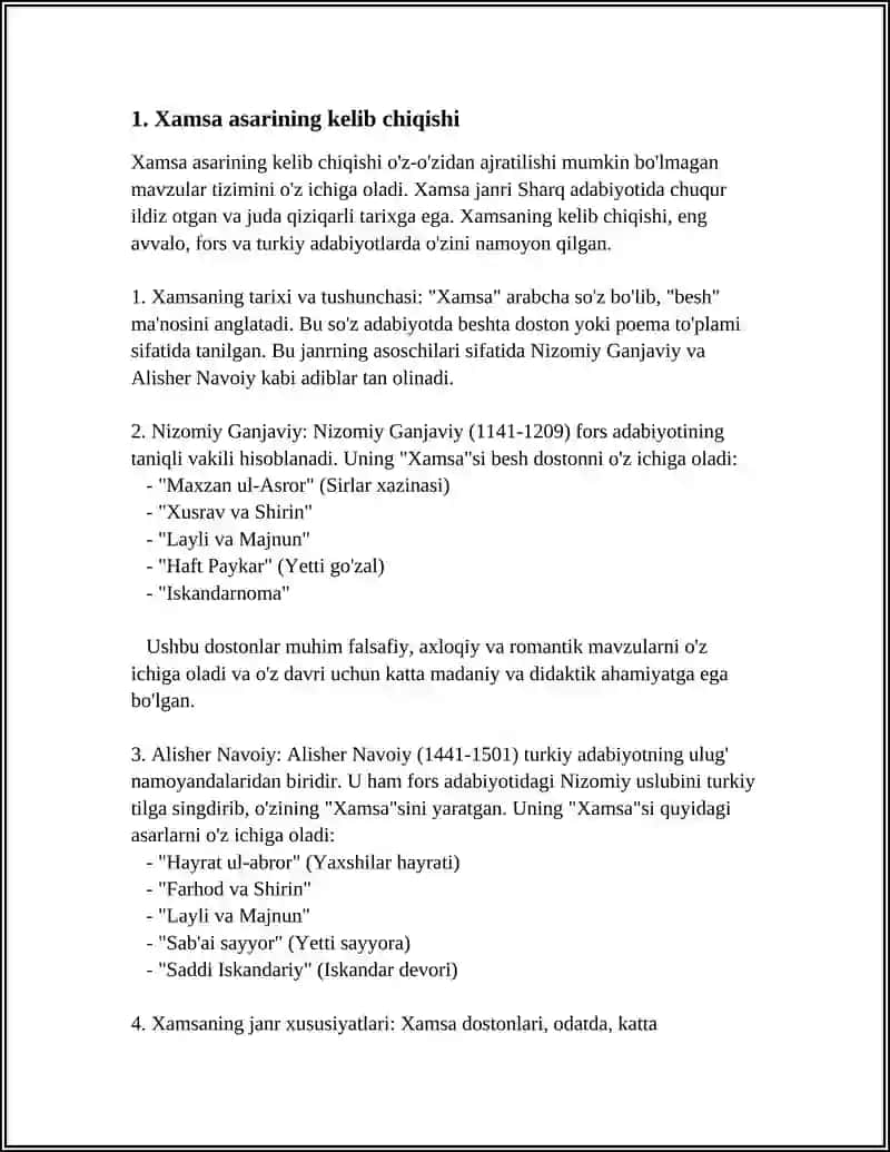 XAMSA ASARINING XUSUSIYATLARI 3