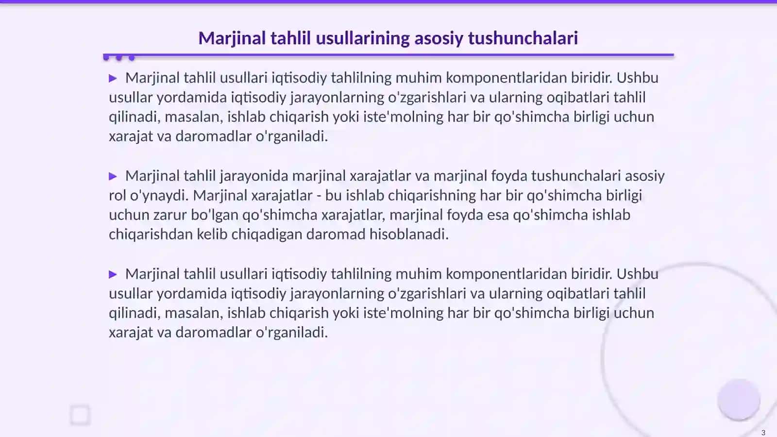 Marjinal tahlil usullaridan foydalanish 3