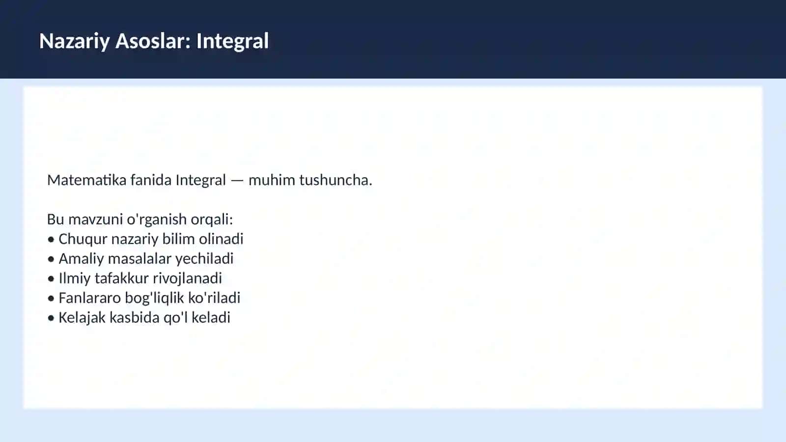 MATEMATIKA Limitlar O'qituvchilar va talabalar uchun dars ishlanma 3