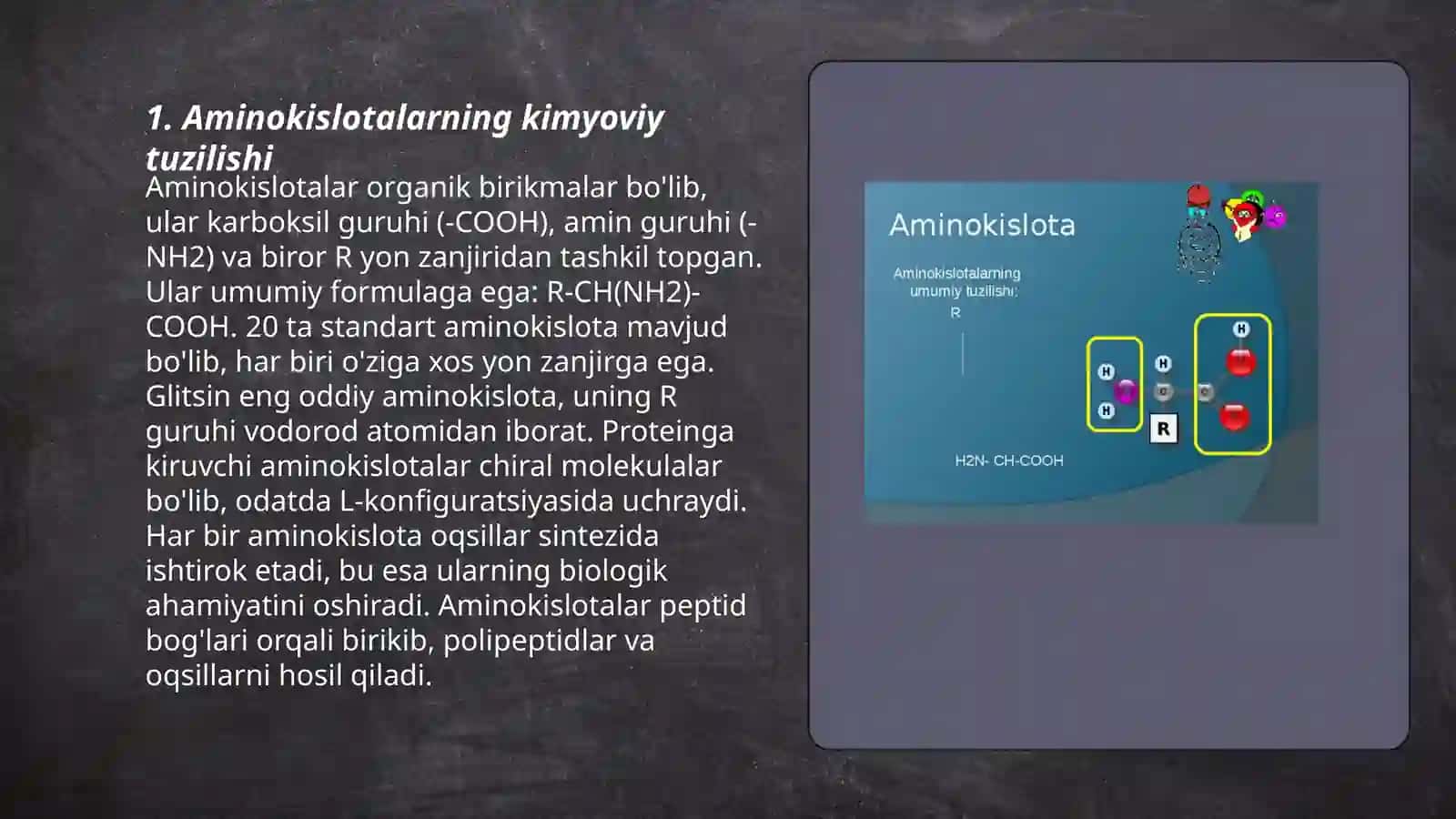 Aminokislotalarning o'ziga xosligi 3