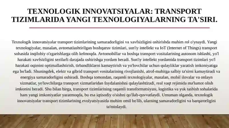 Transport tizimlarining evolutsiyasi 3