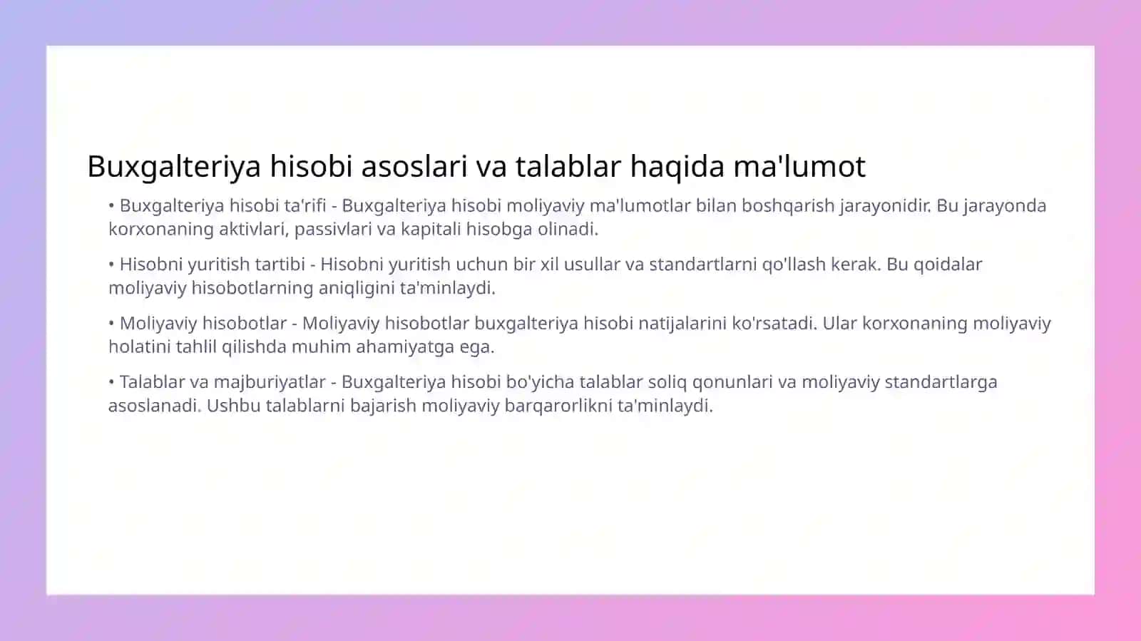Buxgalteriya hisobiga qo'yilgan talablar 3