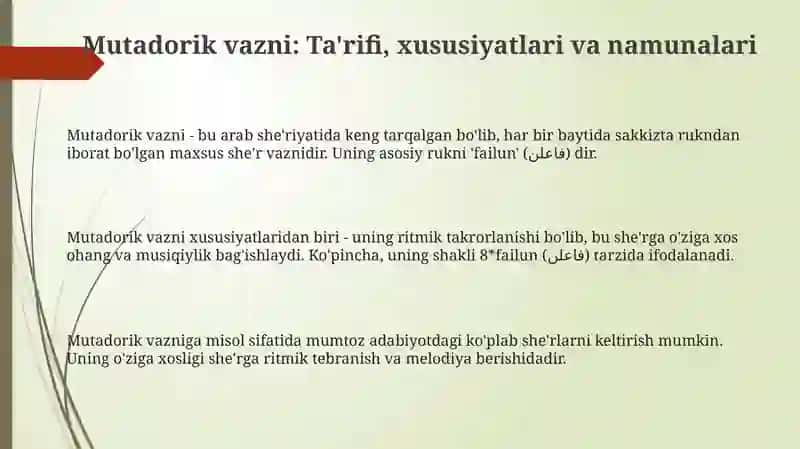Mutadorik va Mutaqorib vaznlari 3