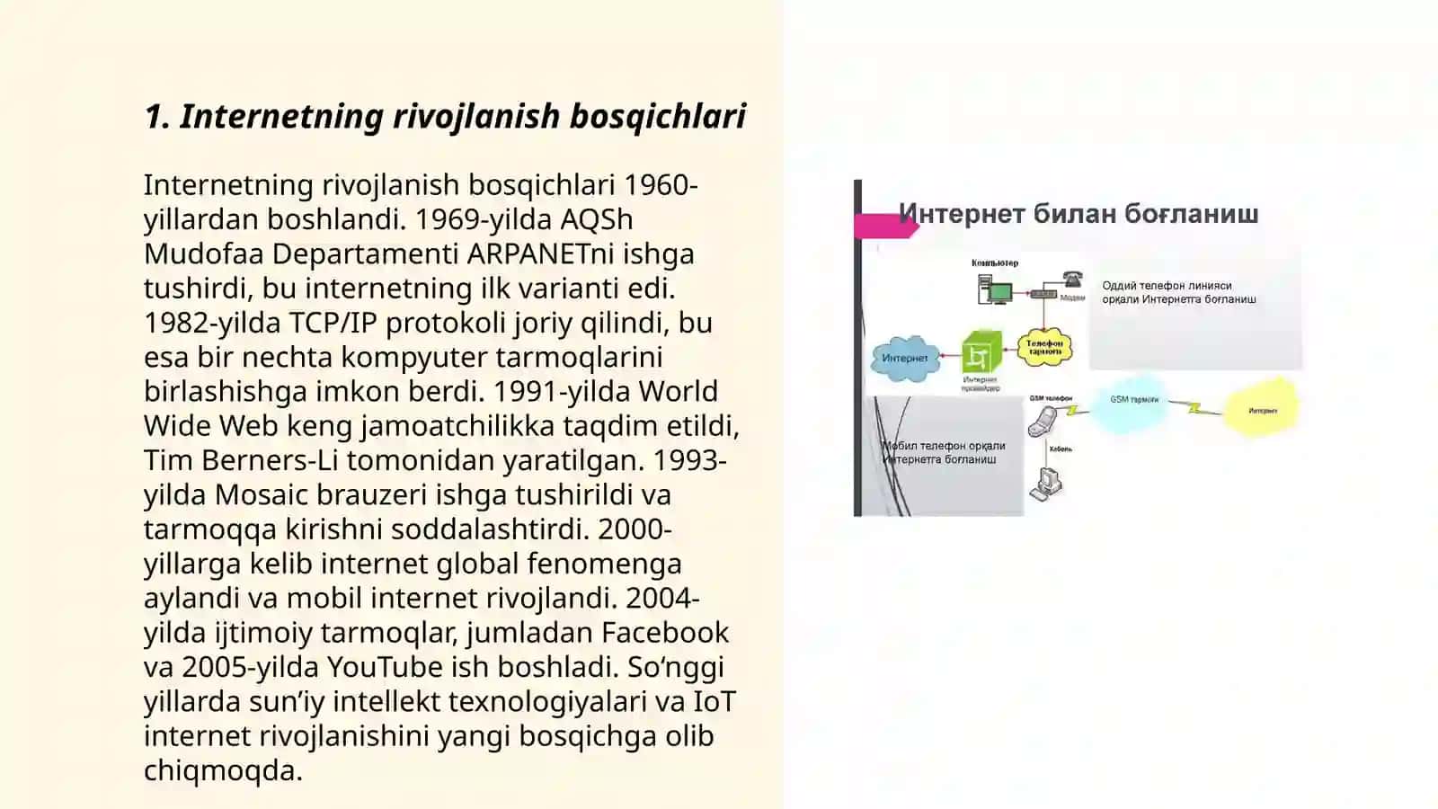 Internetning zamonaviy xizmatlari.Internetning rivojlanish tarixi 3