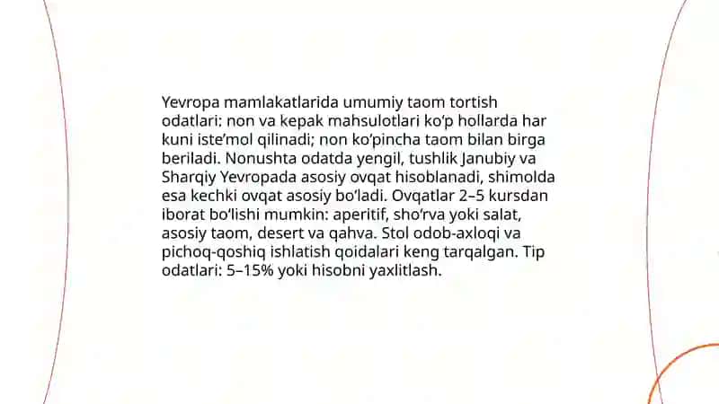 Yevropa mamlakatlarida taom tortish madaniyati 3