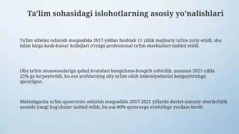 Ta'lim sohasidagi islohotlarning asosiy yo'nalishlari 3