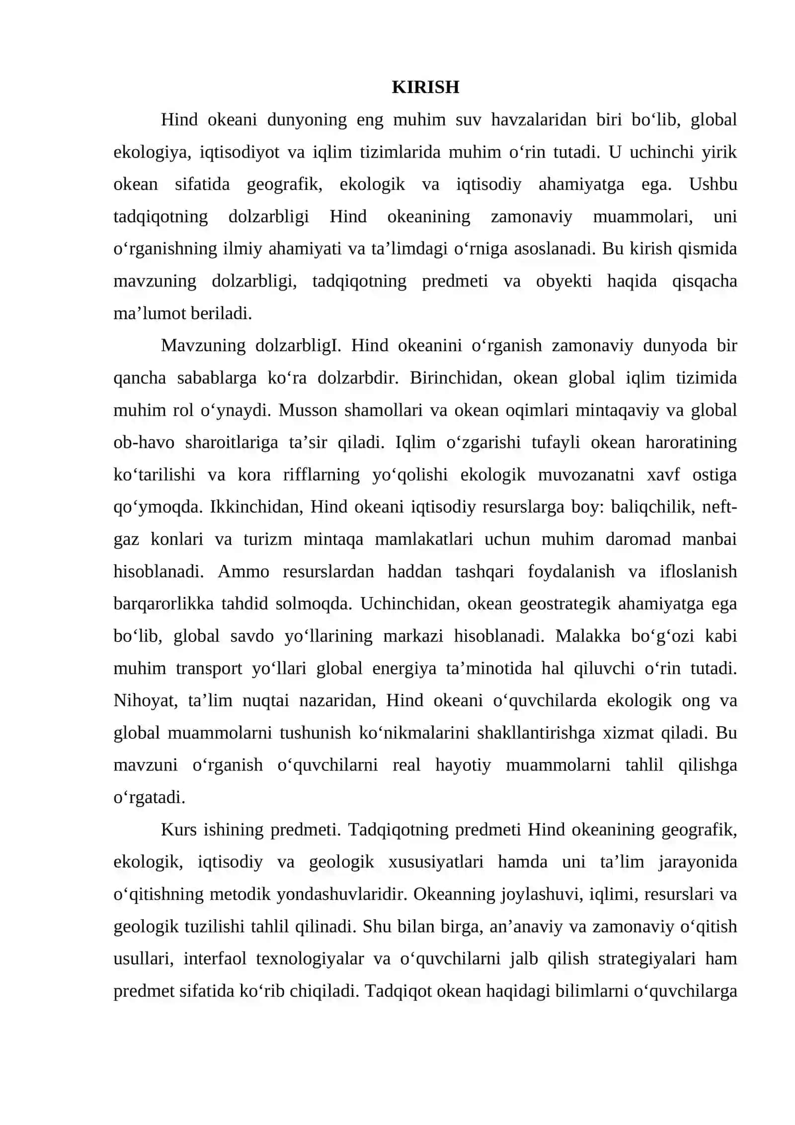 Materiklar va okeanlar geografiyasi kursida “Hind okeani” mavzusini o’rganish metodikasi 3