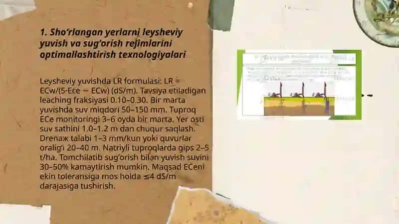 Shoʻrlangan Yerlarni Leysheviy Yuvish va Sugʻorish Rejimlari 3