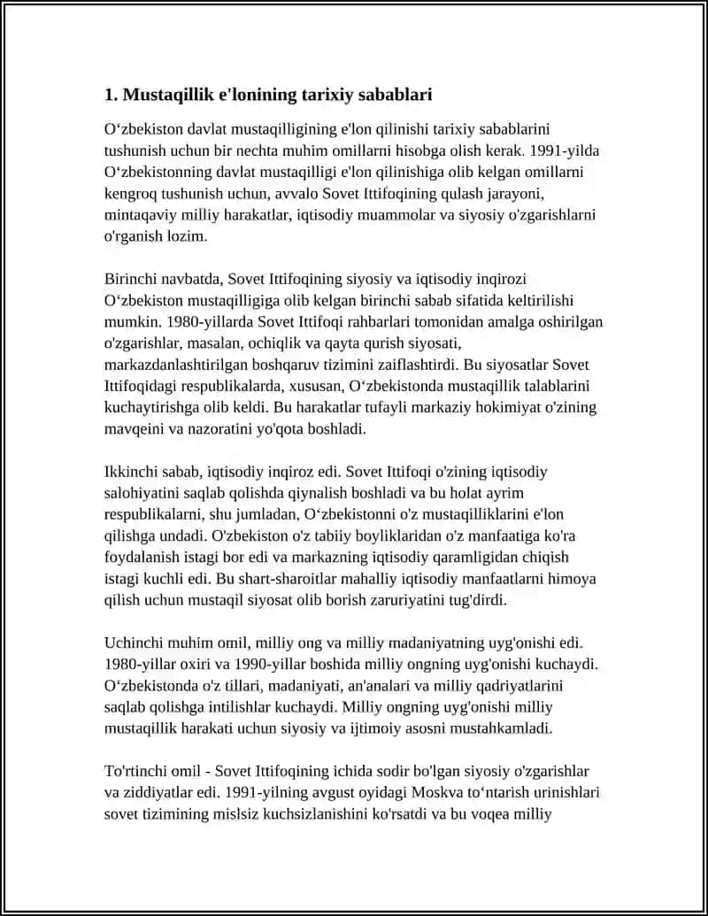 OʻZBEKISTON DAVLAT MUSTAQILLIGINING E'LON QILINISHI 3