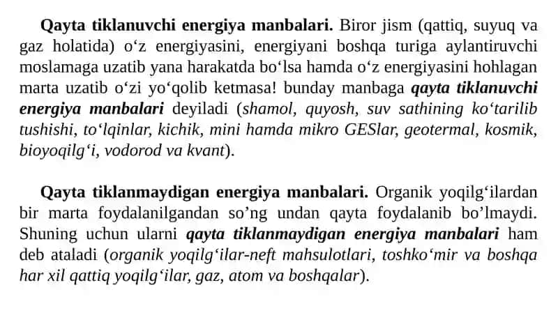 Qayta tiklanuvchi, qayta tiklanmaydigan hamda ana’naviy va noana’naviy energiya manbalari 3