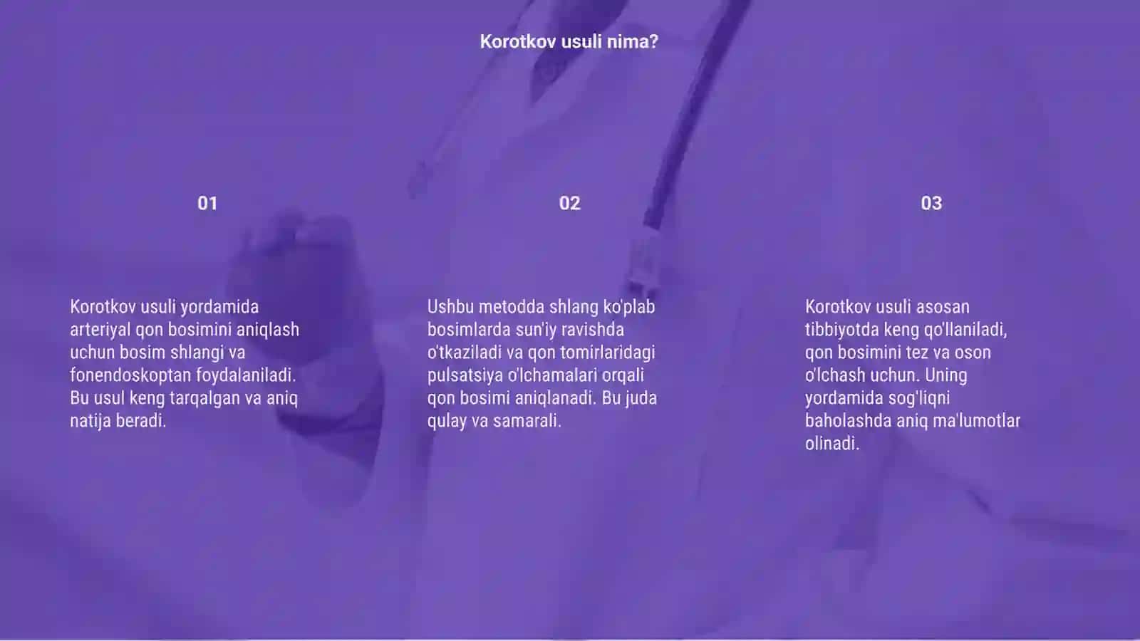Korotkov usuli yordamida arteriyal qon bosimini o'lchash 3