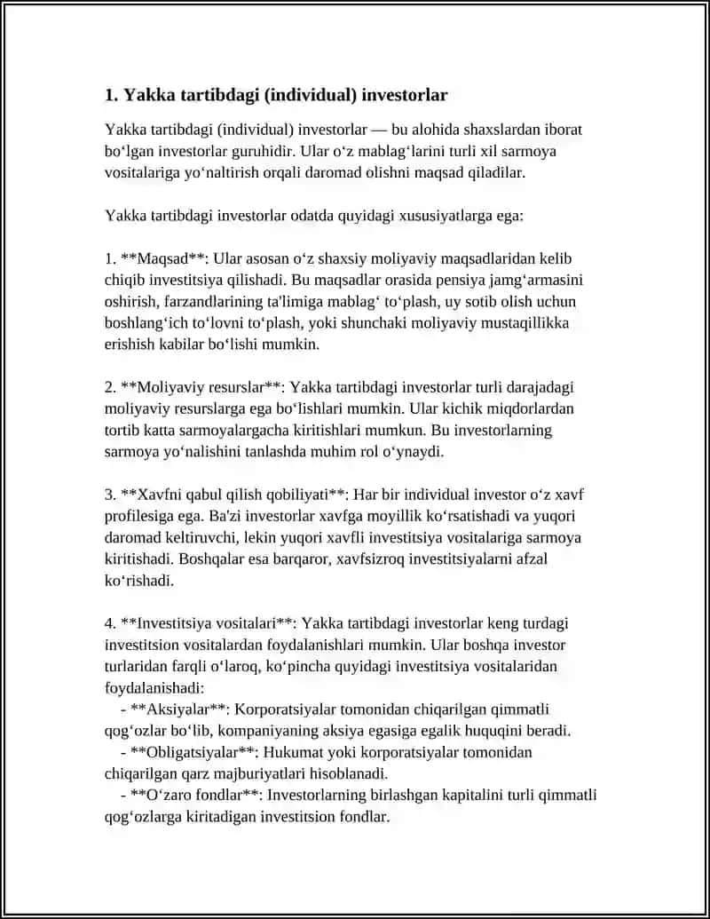 INVESTOR VA ULARNING TURLARI 3