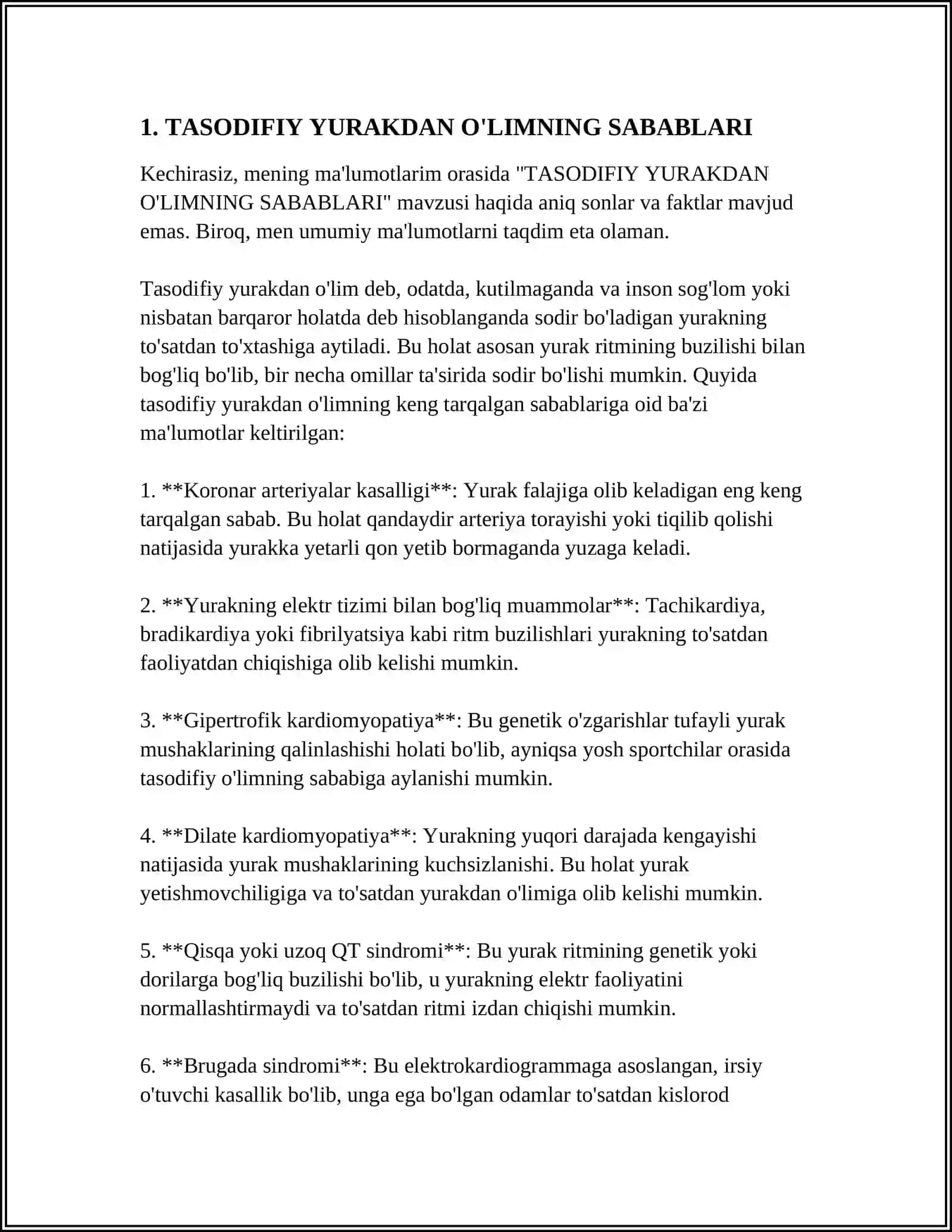 TASODIFIY YURAKDAN O'LIM SINDROMI 3