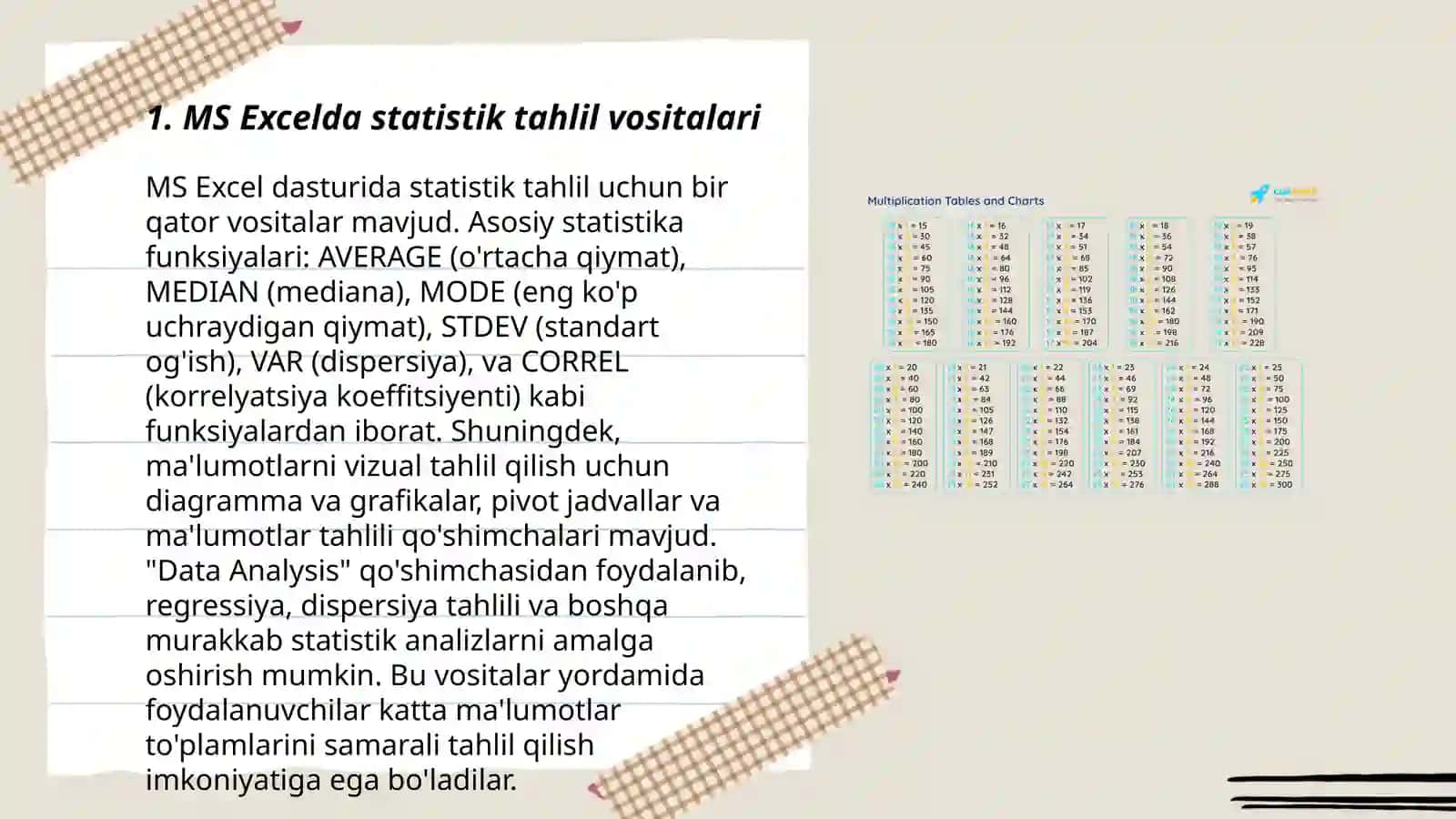 MS Excelda statistik tahlil vositalari 3