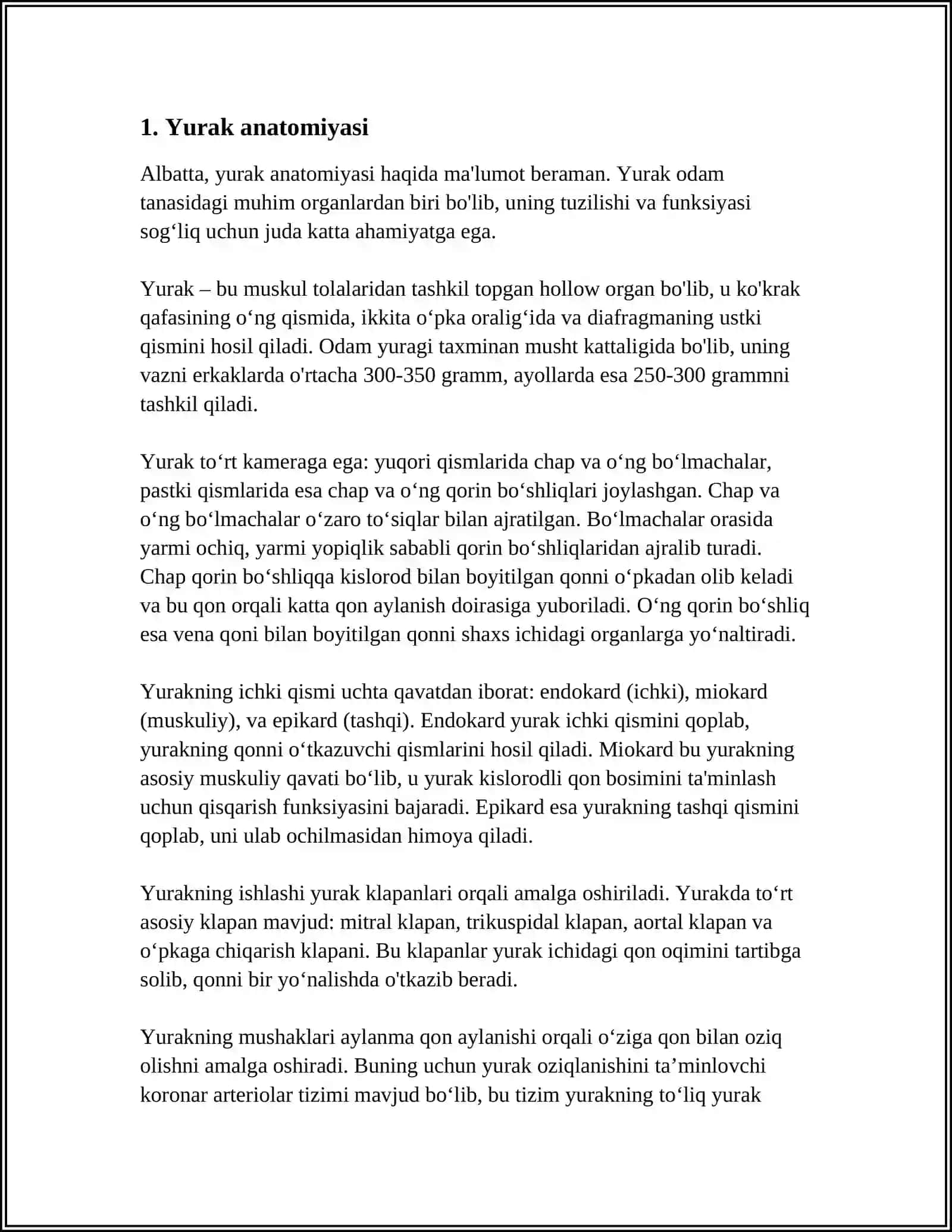 MUSTAQIL ISH Mavzu: YURAK 3