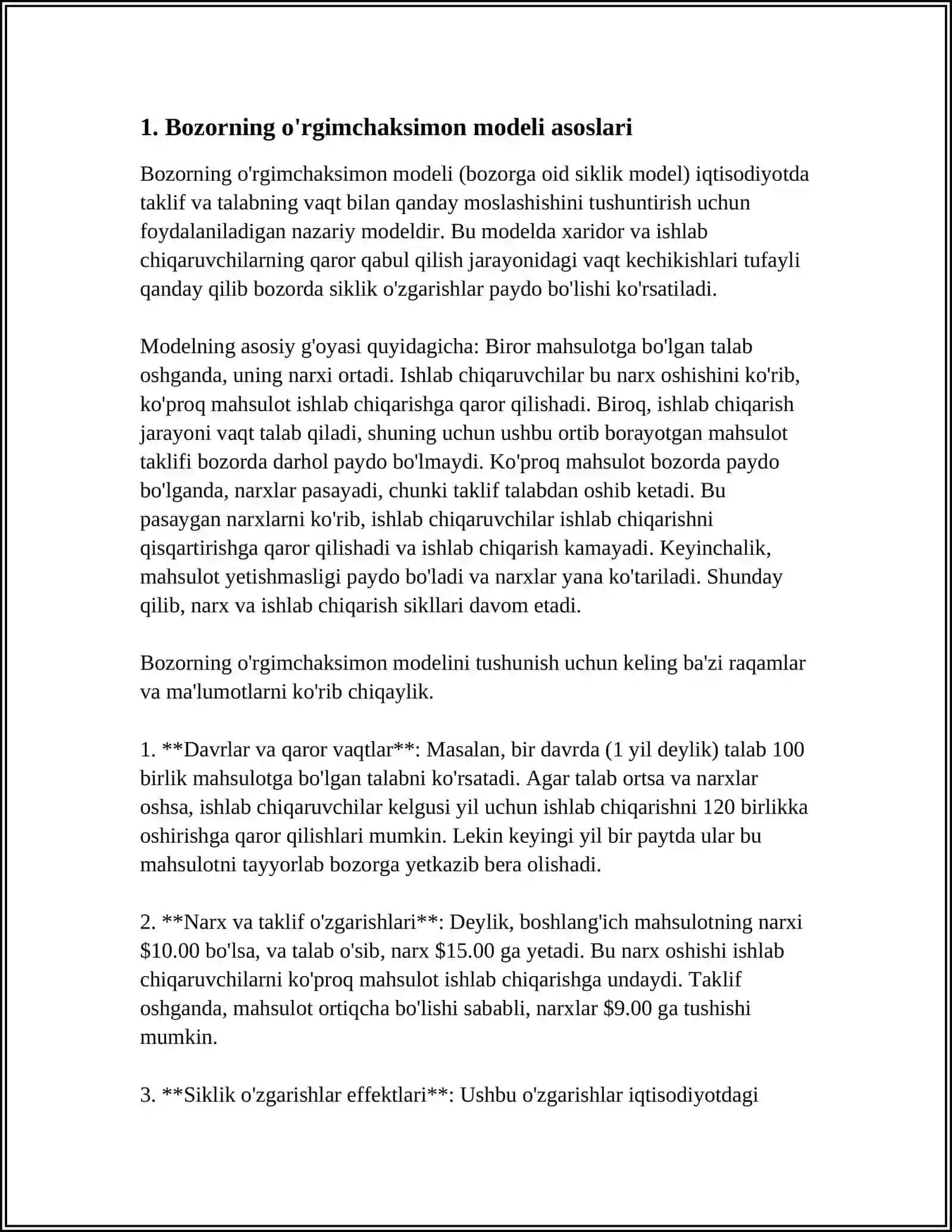 BOZORNING O'RGIMCHAKSIMON MODELI 3