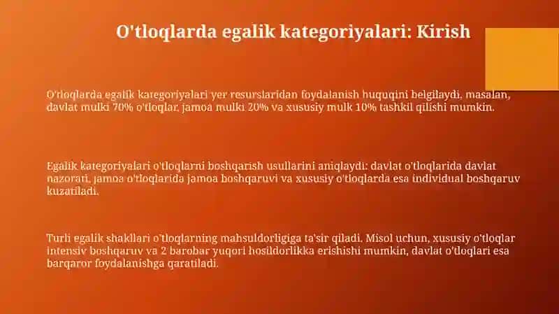 O'tloqlarda Egalik Kategoriyasi 3