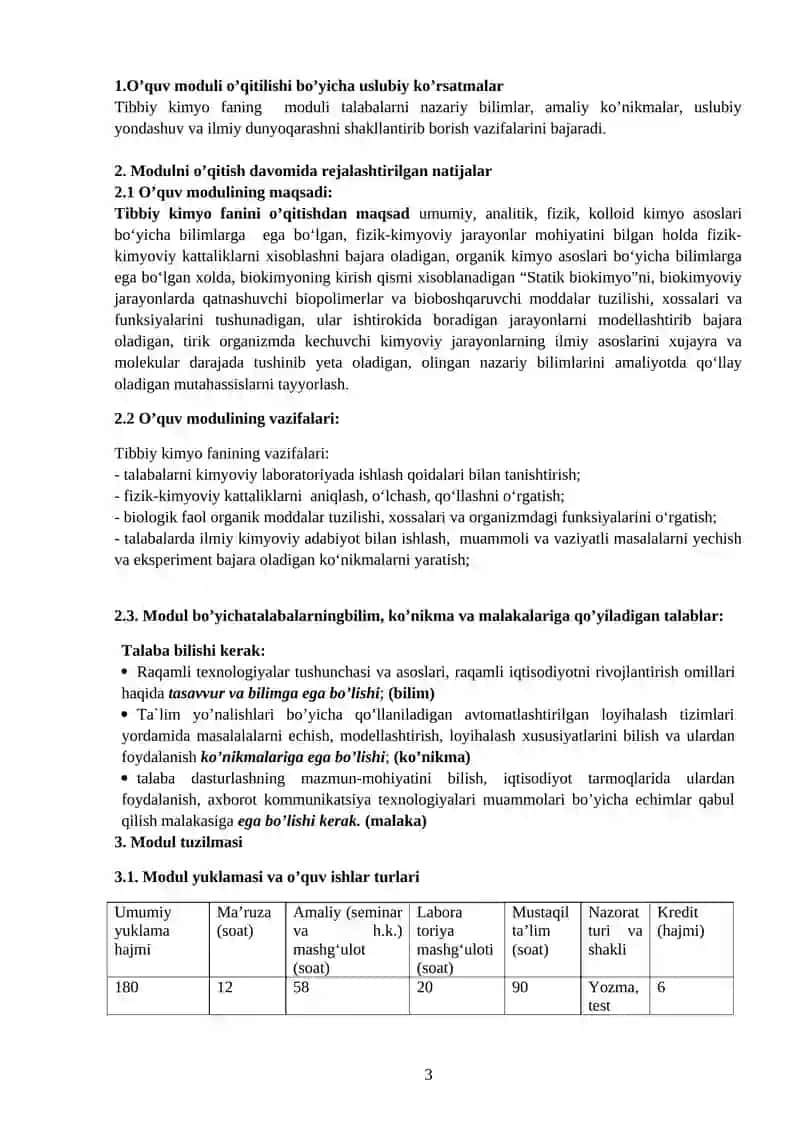 O’quv moduli o’qitilishi bo’yicha uslubiy ko’rsatmalar 3