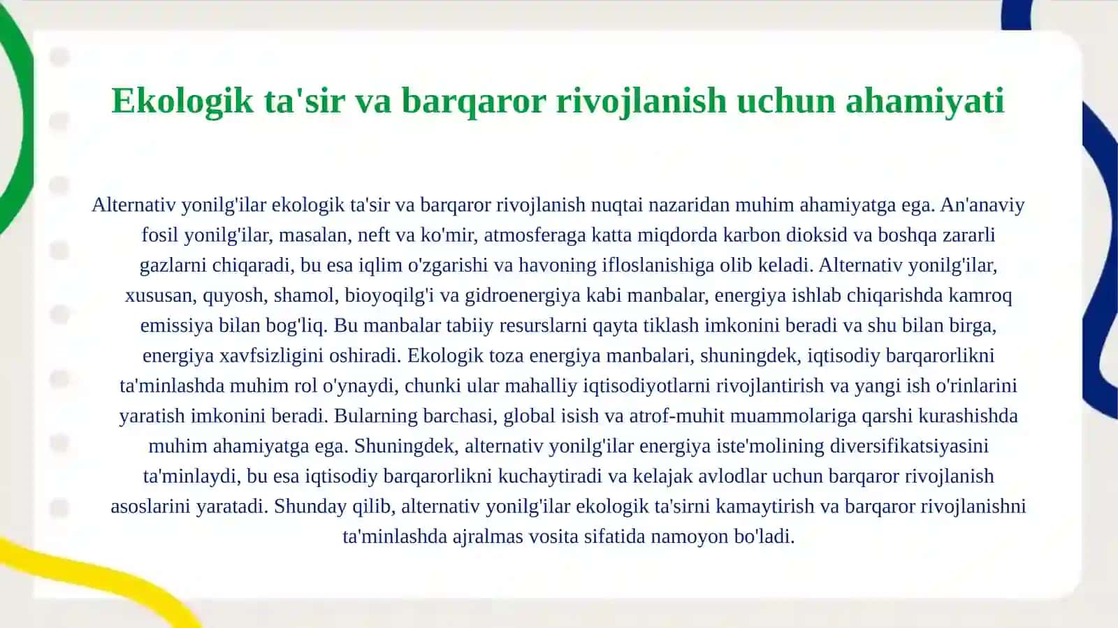Alternativ yonilg'ilar haqida 3