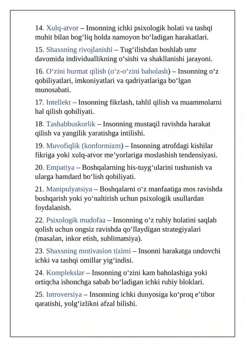 Shaxs psixologiyasi bo‘yicha glossariy 3