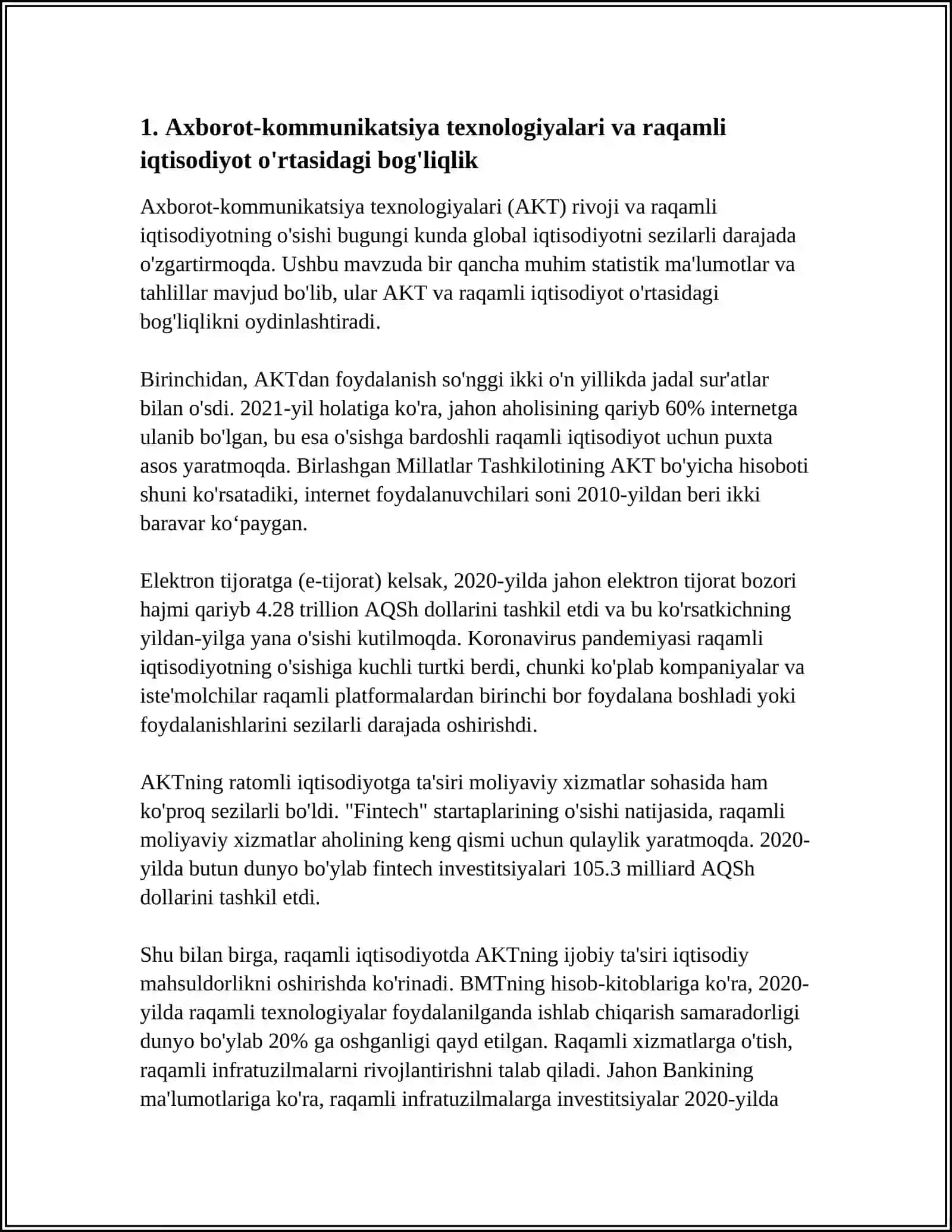 RAQAMLI IQTISODIYOTNI RIVOJLANTIRISHDA AXBOROT KOMMUNIMATSIYA TEXNOLOGIYALRINI O'RNI 3