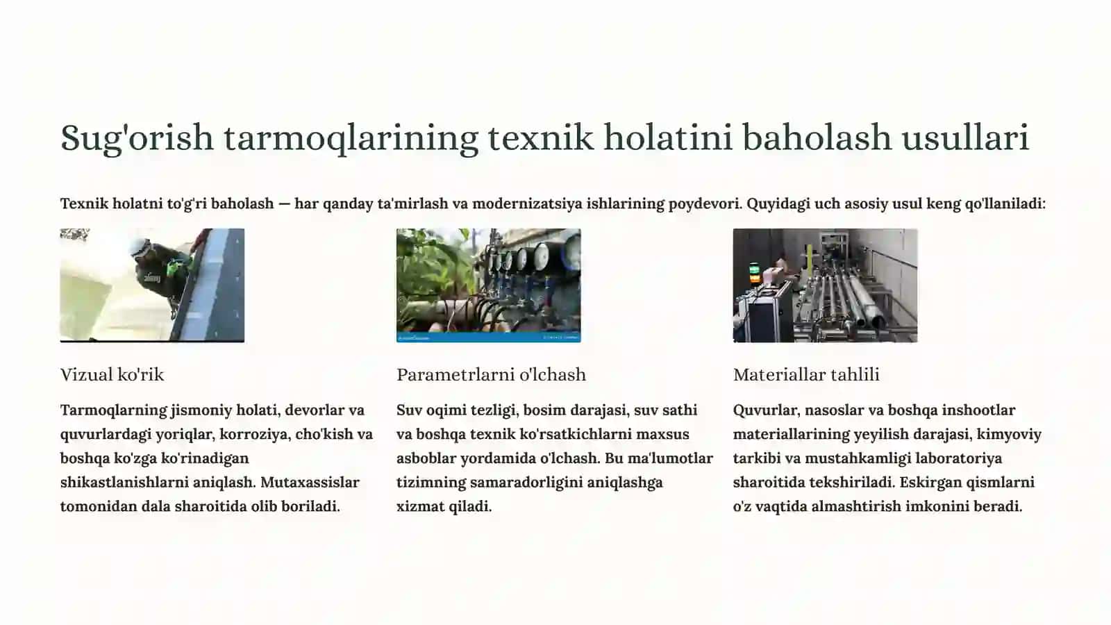 Sug'orish tarmoqlarini texnik holatini baholash va monitoring usullari 3