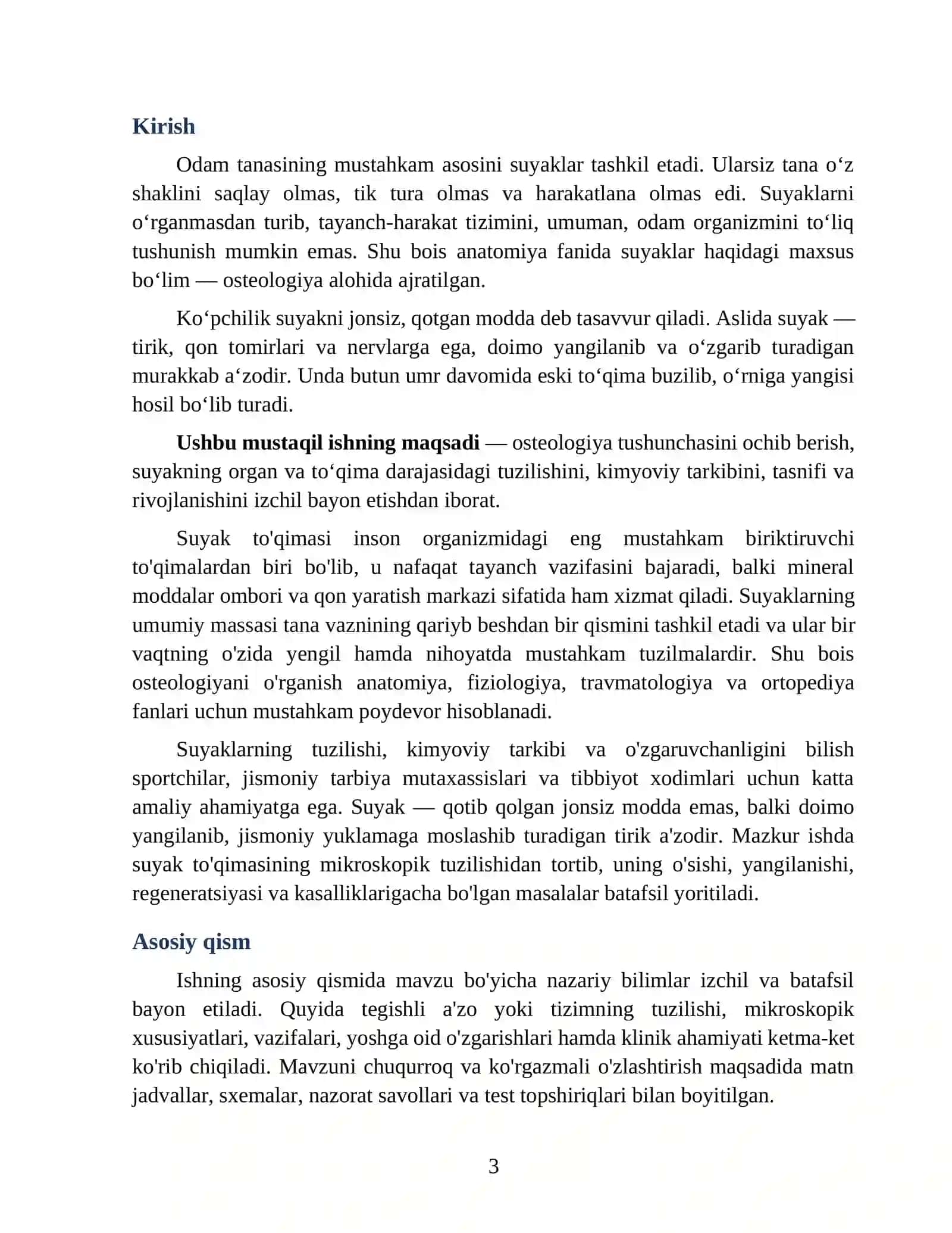 Suyaklar haqida ta’limot (osteologiya) va suyak to‘qimasining tuzilishi 3