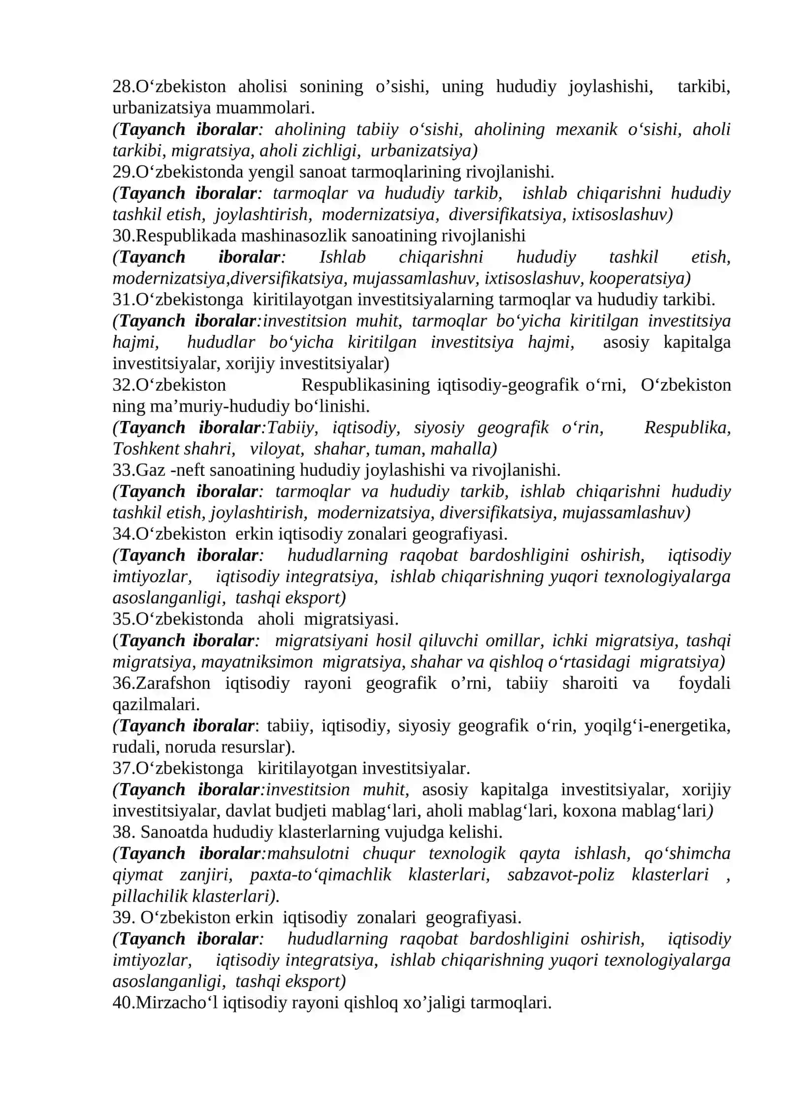 O‘zbekiston geografiyasi fanidan yakuniy nazorat savollari 3