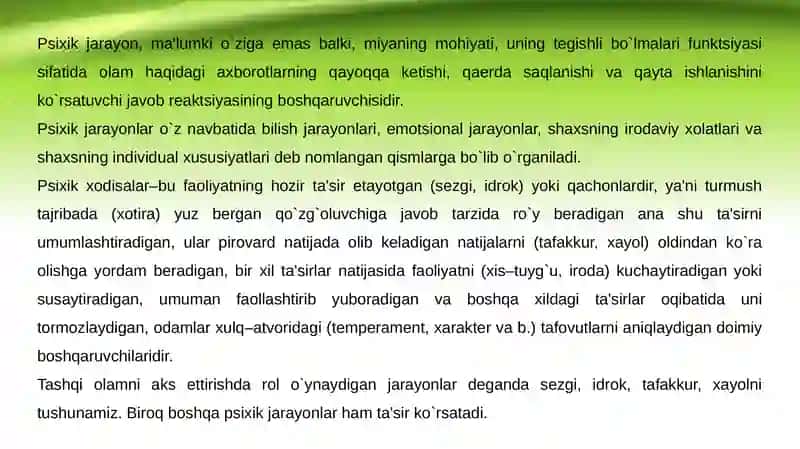 Psixik jarayonlar va miyaning o‘zaro aloqadorligi 3