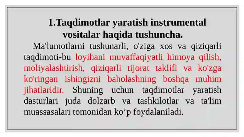 Taqdimotlar yaratishning instrumental vositalari. 3