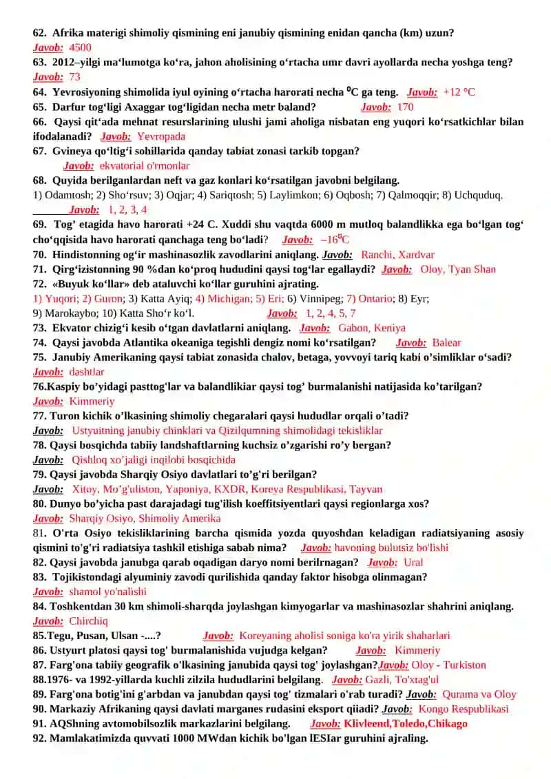 GEOGRAFIYA ONLAYN TEST 1–VARIANT 3