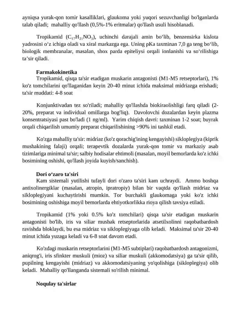 Tropikamid dori vositasning farmakalogiyasi 3