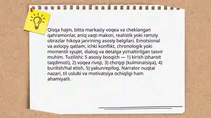 Hikoya janriga xos matnlar ustida ishlash 3