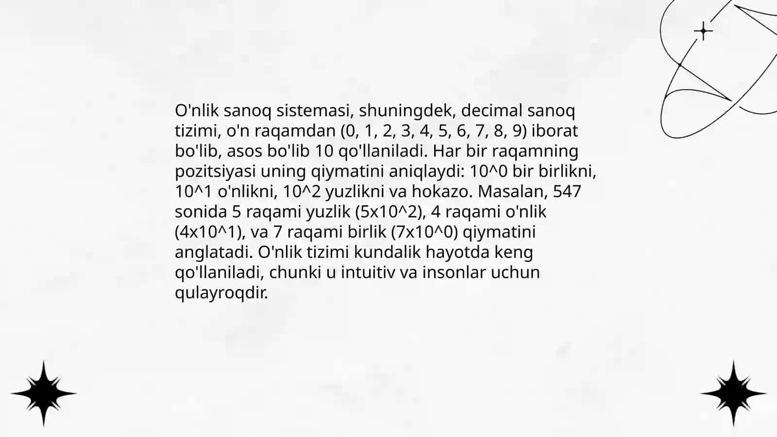 O'nlik sanoq sistemasi 3