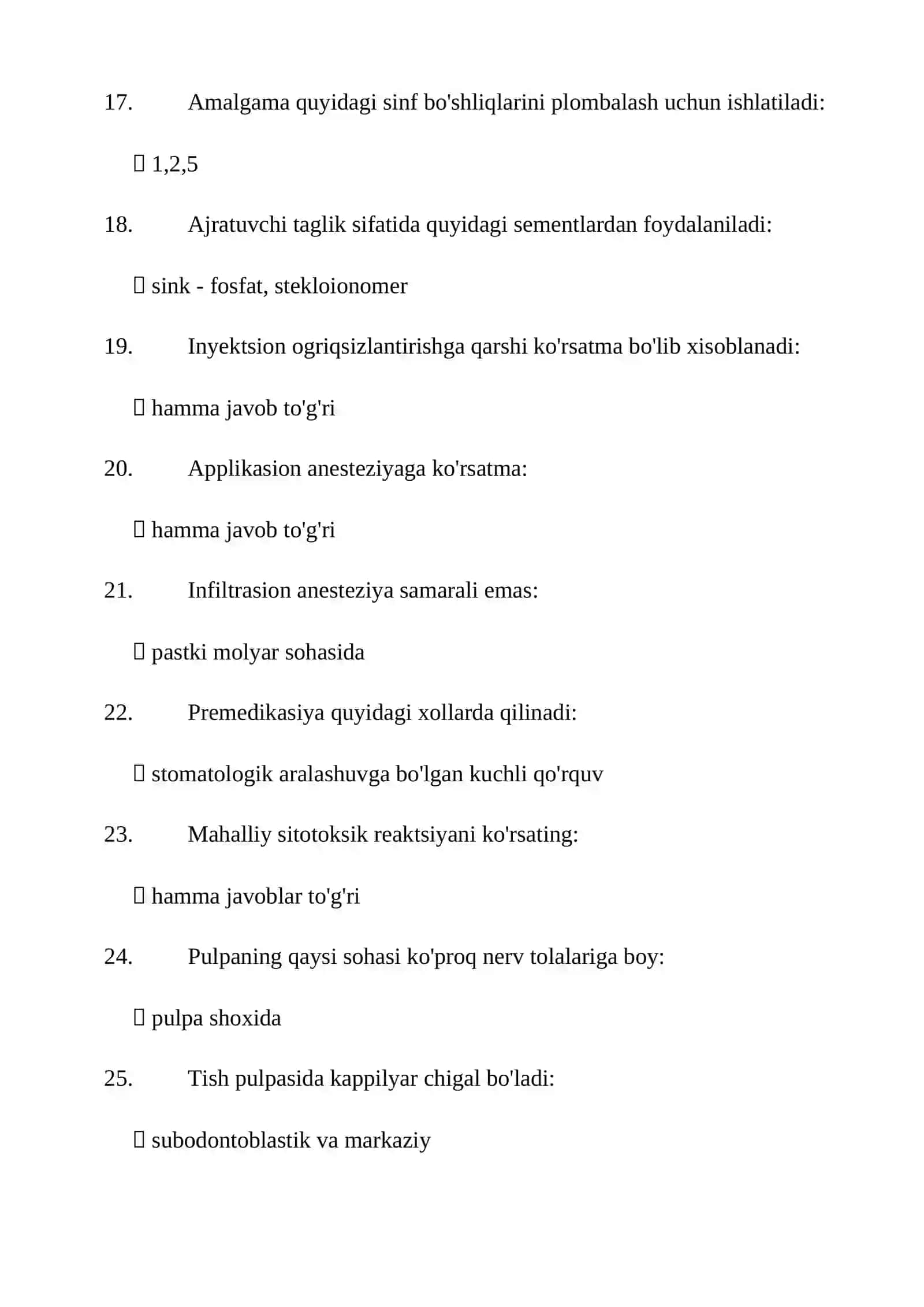 Stomotologiya toifa test savol javoblari bilan qo'llanma 3
