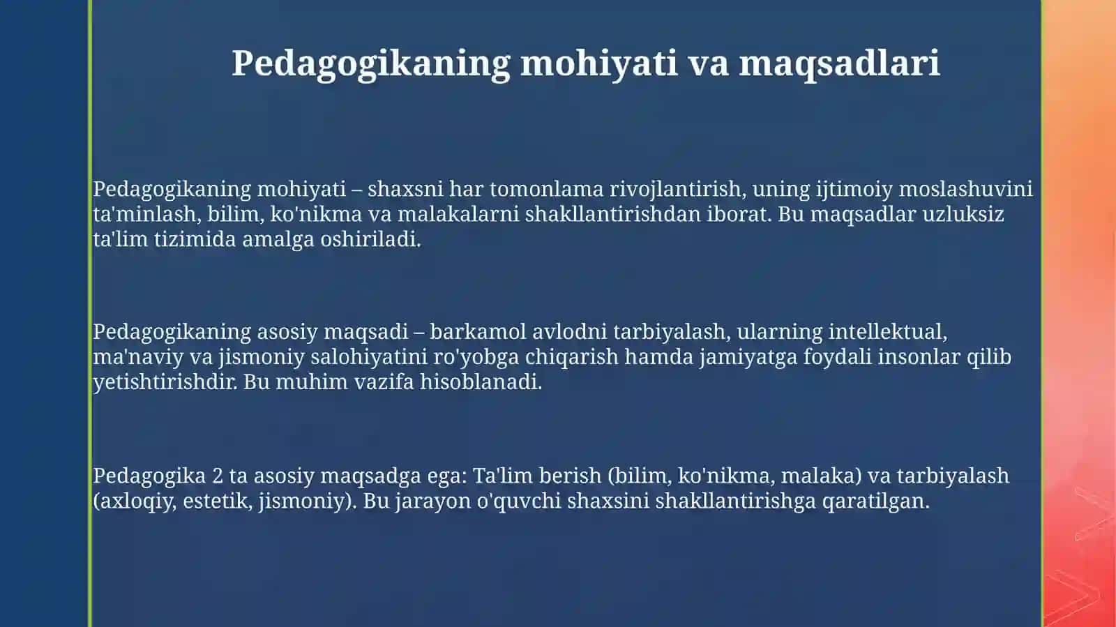 Pedagogikaning asosiy vazifalari 3